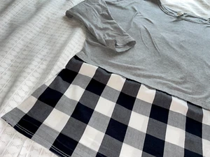 FIRST FEELING SHIRT/BLOUSE grey, black & white L.S. COTTON S/M PRE-OWNED - Picture 1 of 8