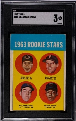 1963 Topps TONY OLIVA ED KRANEPOOL Rookie #228 SGC 3 VG Condition (2) - Image 1 of 2