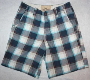 Hollister Men's Blue Checkered Cotton Button Fly Flat Front Shorts Sz 28 Waist - Picture 1 of 1
