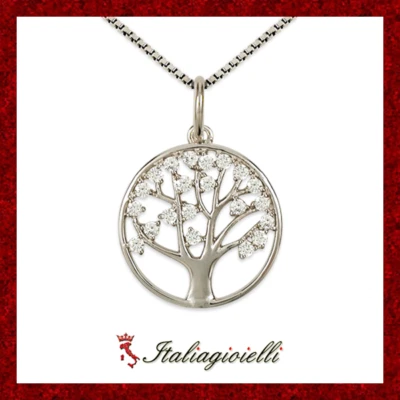 Splendente Collana Albero della Vita in Argento 925 Rodiato Oro Bianco - Immagine 1 di 4