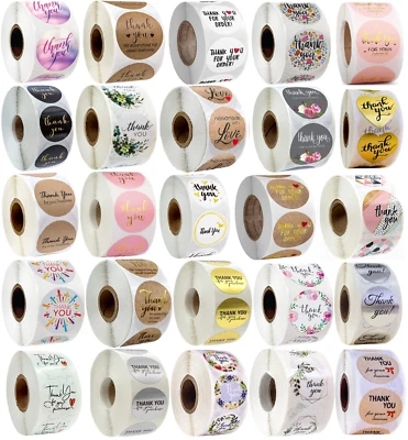 Thank You Stickers Labels Love Business Flowers For Your Order Round Shaped 25mm