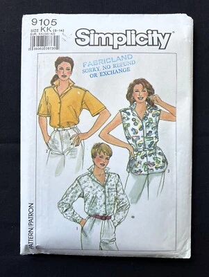 Simplicity 9105 Misses Shirt 3 Sleeve Styles Vintage 1989 Pattern sz 8-14 Uncut - Image 1 of 2