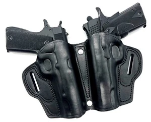 2-GUN Small of Back (SOB) Black Leather Belt Holster for ANY NONRAIL 5" 1911 - Picture 1 of 7