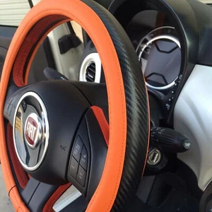 Slip-On Sporty Steering Wheel Cover Perfect Fit Orange & Carbon Fiber Style - Picture 1 of 6