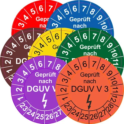 DIGITALPRINT ORAFOL GLANZ FOLIE Aufkleber Prüfplaketten Geprüft nach DGUV V3 ab 2023 ORANGE GLANZ
