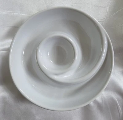 Pottery Barn Swirl Appetizer Plates Dip Round  7" White Porcelain Stackable (3) - Image 1 of 4