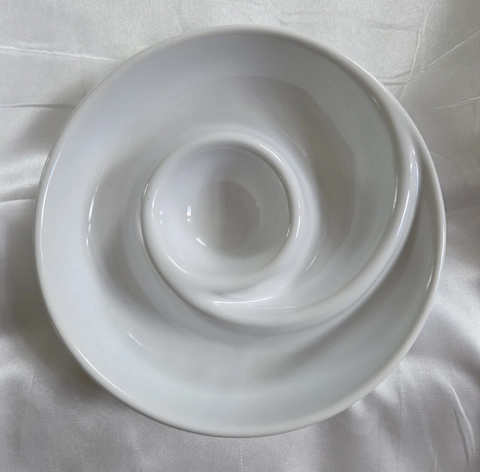Pottery Barn Swirl Appetizer Plates Dip Round  7" White Porcelain Stackable (3) - Image 1 of 4