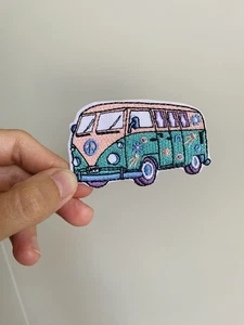 Flowerpower Bulli Patch Aufnäher Bügelbild VW Bus T1 Camper Wohnmobil Peace - Bild 1 von 3