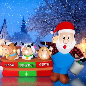 Christmas Inflatables 7FT Long Santa Claus with Cows Farm Decoration, LED Lig... - Picture 1 of 6
