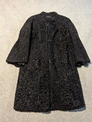 Persian Lamb Fur Coat Womens Small Black Curly Vintage Lined 60s 70s  - Image 1 of 4