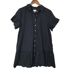 J.Crew Ruffle-Hem Shirt-Dress in Cotton Poplin Womens Size P10 Black Pockets NWT - Picture 1 of 7