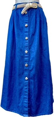 Falda oscilante midi vintage de mezclilla con botones 100 % algodón Cherokee temprana talla 16 Foto 1 de 4