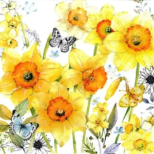 Serviettes en papier jonquilles fleurs&papillons. Napkins daffodils flowers - Imagen 1 de 1