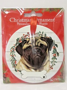 E & S Pets Pug Ornament Personalize Ceramic Round Glazed Finish B34 - Picture 1 of 6