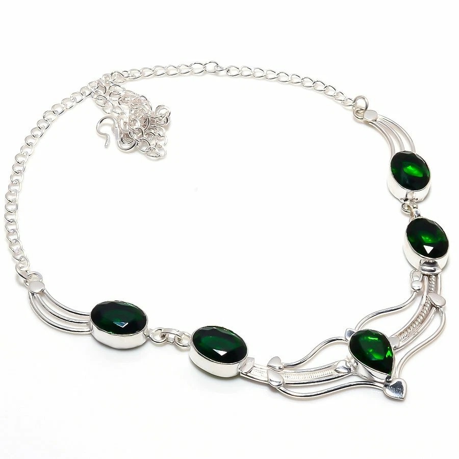 Collares de joyería de plata de ley 925 hechos a mano con piedras preciosas de diopsido cromadas talla 18" Foto 1 de 1