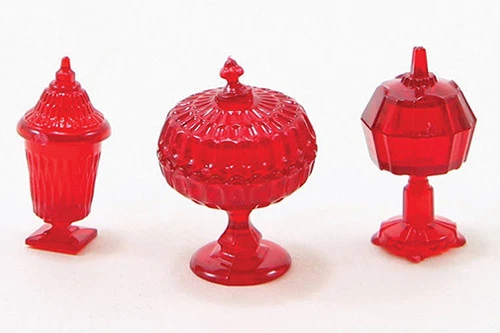 Dollhouse Miniature 3 Piece Candy Dish Set - Chrysnbon - Red - 1:12 Scale - Image 1 of 1
