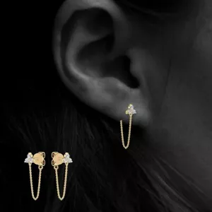 Pendientes de diamantes de oro amarillo de 18 quilates en cadena trilogía envolvente aro de 0,25 quilates - Imagen 1 de 6