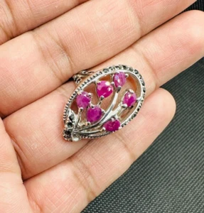 Unheated Pear Natural Ruby 6x5 mm 925 Sterling Silver Ring Size 7.5 Certified - Picture 1 of 7