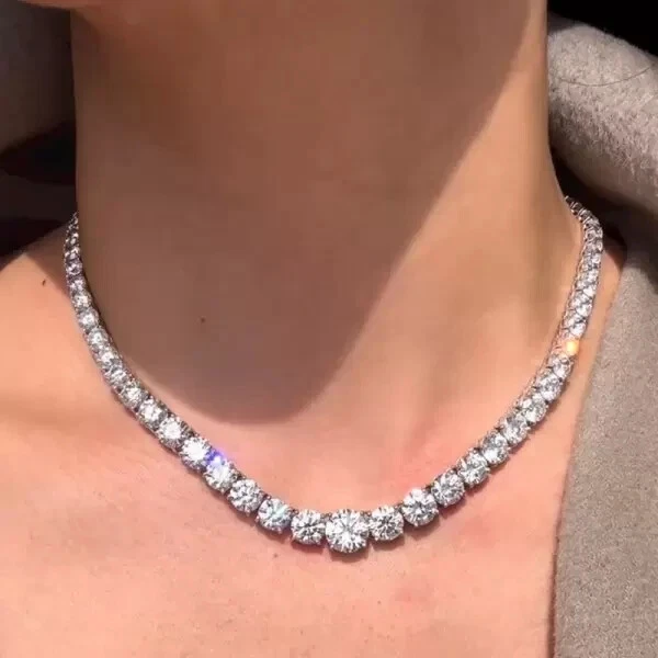 40Ct Round Cut VVS1/D Lab Created Sapphire Riviera Necklace 14k White Gold Over - Image 1 of 4