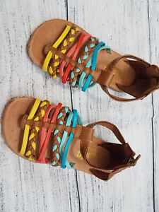 Girls Summer Sandals, Brown, Sz 9, Austin Trading Co., Blue, Pink, Yellow