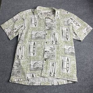 Quiksilver Waterman Collection Shirt Large Ivory Hawaiian Floral Button Up Men's