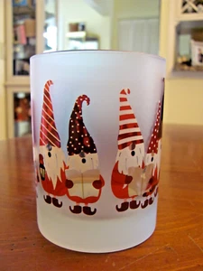 CULVER SIGNED FESTIVE SANTA GNOMES FROSTED DOUBLE OLD FASHION WHISKEY GLASS EXC - Picture 1 of 10