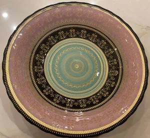 16" ANATOLIEN ROSA, SCHWARZ, GOLD GESCHMIEDETES GLAS, MANDALA SCHALE, PLATTE, MITTELSTÜCK - Bild 1 von 6