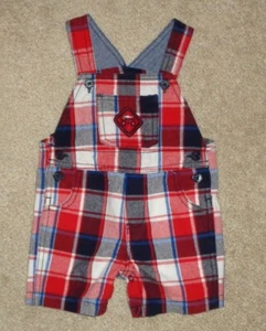 Baby Boys Plaid Romper Bib Shorts Red White Blue 6-9 Months Kids Headquarters - Picture 1 of 3