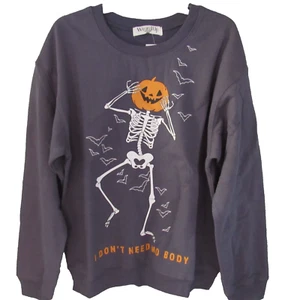 Lustiges Halloween Skelett Sweatshirt Damen Junior L grau Pullover Oberteil Kürbis - Bild 1 von 17