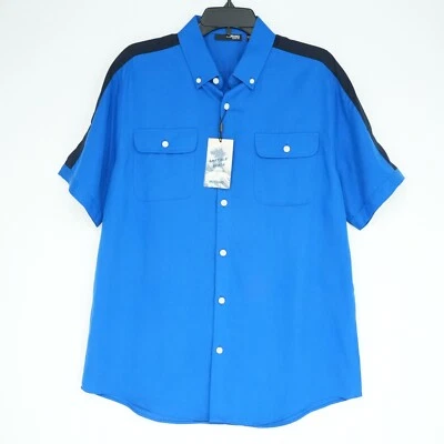 Camisa Murano Playa Esmeralda Manga Corta L Corte Ajustado Azul Negro Sólida Nueva con Etiquetas Foto 1 de 4