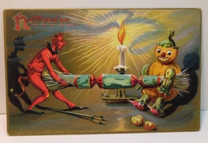 Postcard Halloween Tuck Devil Pitchfork Trident JOL Tug of War JRTr13 - Picture 1 of 4