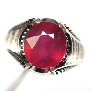 Edelstein 11 x 13 Mm. Roter Rubin & Weiß Zirkonia Herren Ring 925 Silber Eu - Bild 1 von 4