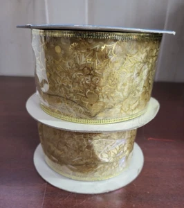 2 - 12 ft x 2.5" Gold LED Ribbon Holiday Time Craft Decoration Holiday - Picture 1 of 6