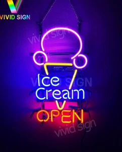 Ice Cream Cane Open 17"x8" Glass Neon Light Sign Dessert Shop Wall Decor Artwork - Picture 1 of 1