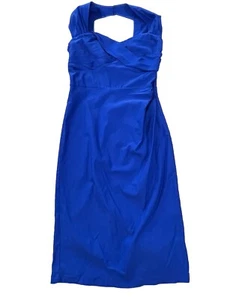 Belle Poque Formal Dress Size 8 Blue Back Zipper Hooks Front Back Opening - Picture 1 of 11