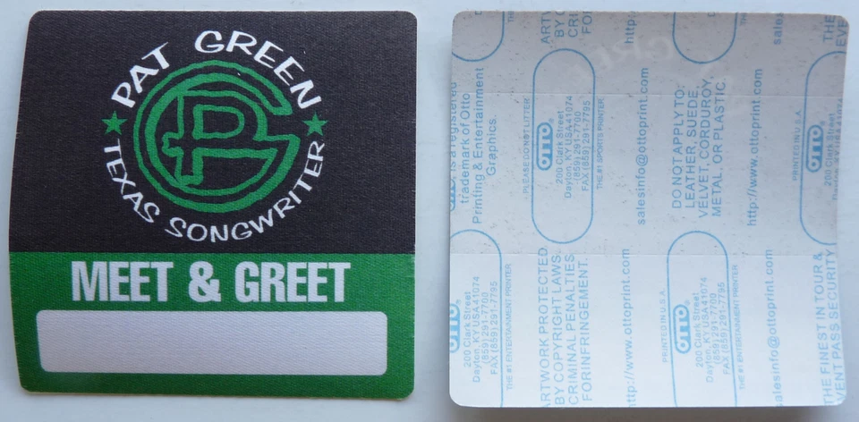 Pat Green Texas Songwriter Green M&G Concert Tour Show Backstage Pass D30 - Image 1 of 1