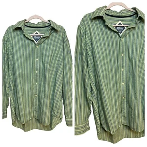 Consensus Classics Vertical Stripe Button Shirt Men's XL 24x31 Green 100% Cotton - Picture 1 of 5