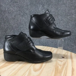 Martino Boots Womens 8 Narrow Heather Ankle Bootie Black Hook & Loop Block Heels - Picture 1 of 16