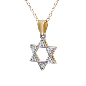 Collar Estrella de David Oro Blanco y Amarillo 14К con 18 Diamantes Regalo Judaica - Imagen 1 de 7