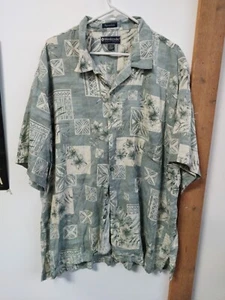 men's weekender 2xl short sleeve button front shirt sage green w/ a fern pattern - Picture 1 of 3