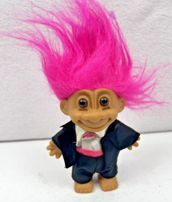 Russ Troll Doll Groom Wedding Tuxedo Troll Doll with Pink Hair Vintage - Image 1 of 3