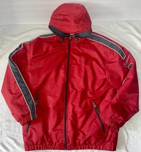 RARE VINTAGE Y2K NIKE JACKET FLEECE LINED WITH HOOD RED AND GRAY SIZE LARGE - Picture 1 of 12