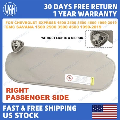 For 1999-2019 Chevrolet Express GMC Savana Right Side Sun Visor w/o Mirror Light - Image 1 of 4