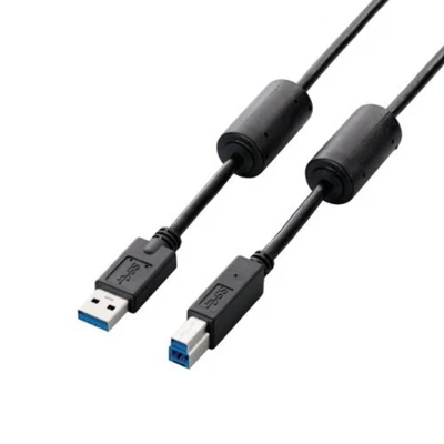 ELECOM USB3.0 A-B cable 2m USB3-BF20BK black ferrite core F/S w/Tracking# Japan - Image 1 of 3