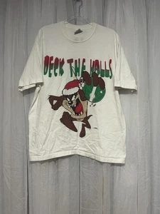 Camiseta de Navidad Taz 1995 vintage para hombre XL cubierta blanca The Halls Looney Tunes años 90 - Imagen 1 de 11