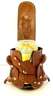 Handmade Leather Beer Holster Rare  Beautiful Craftsmanship Saddle, Equestrian - Image 1 of 4