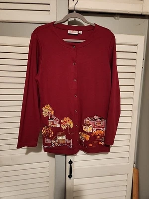 NWOT Quacker Factory GEORGOUS MAROON FALL STORY ` SNAPS~ COTTON BLEND SZ MEDIUM  - Image 1 of 4