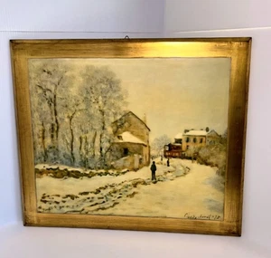 Vintage Frateli Alnari Italien Kunstdruck Monets Schnee in Argenteuil Winterszene - Bild 1 von 4