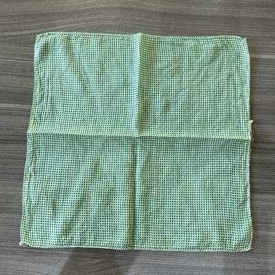 Antique  100% Cotton Hanky with Crochet Edge with Green & White Checkered Print - Image 1 of 4