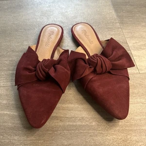 Madewell Shoes Womens 8 Remi Velvet Bow Mules Spiced Wine Suede J8266 Slip On - Picture 1 of 4